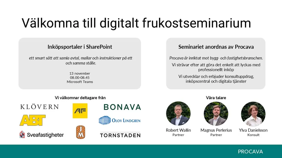 Bild från Procavas frukostseminarium om inköpsportaler i SharePoint 2025-11-13
