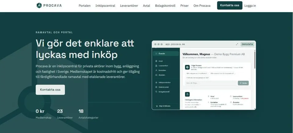 Startsidan på procava.se med Procava Portal i bild