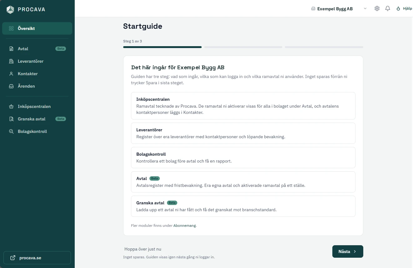 Startguiden i Procava Portal